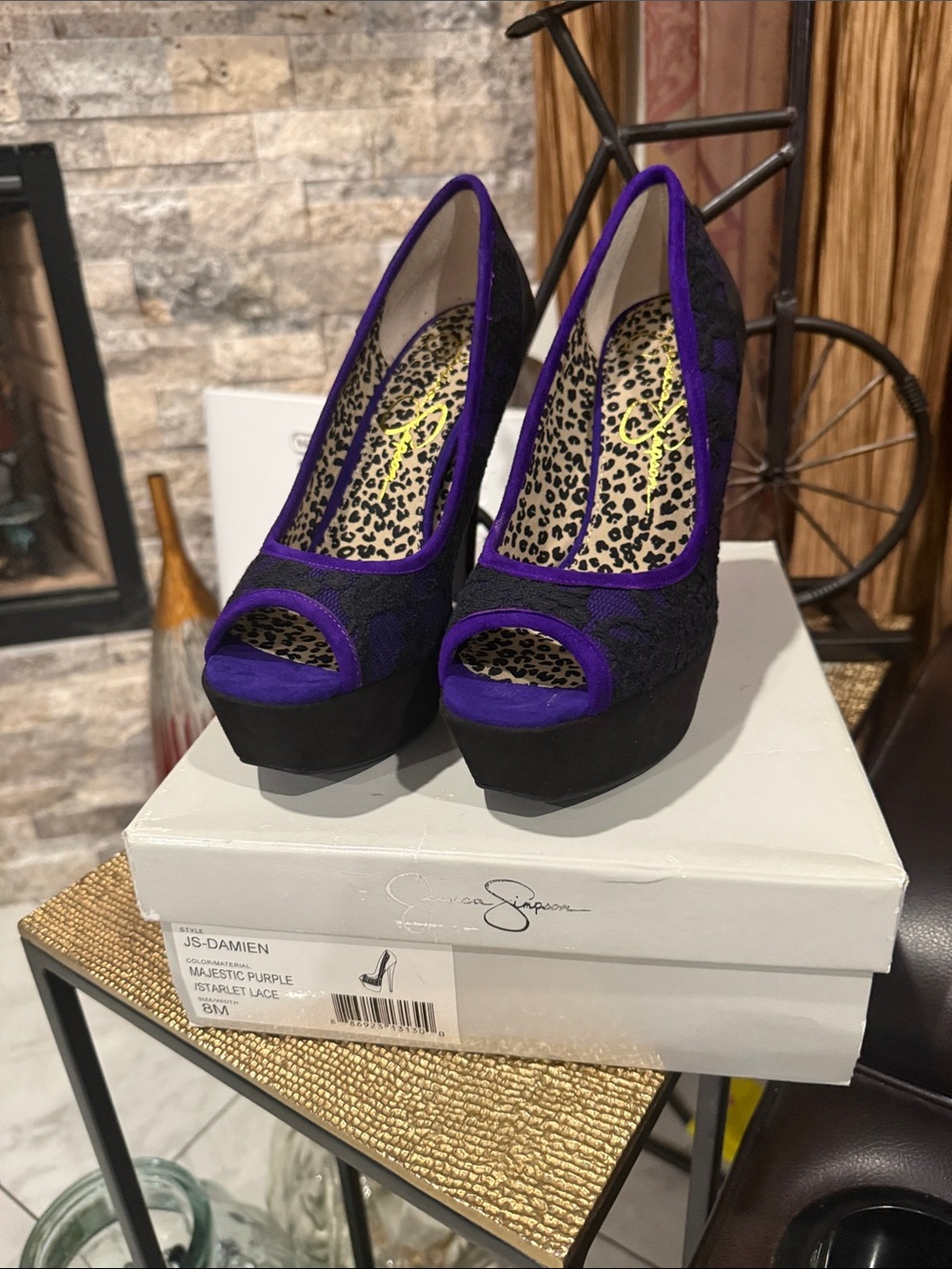 Jessica Simpson Purple and Black Peep-Toe Platform Pumps